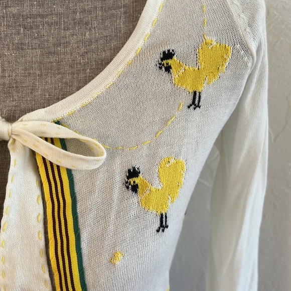 Vintage Anthropologie Field Flowers Sweater, Size XS, Chickens/Grosgrain Ribbon - Picture 2 of 8